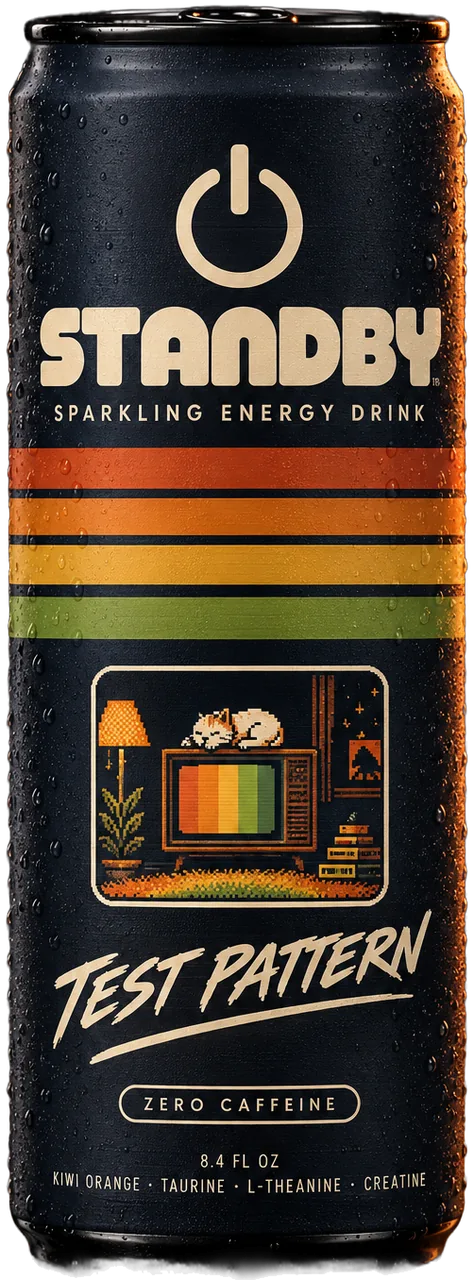 Standby Test Pattern can, kiwi and orange flavor